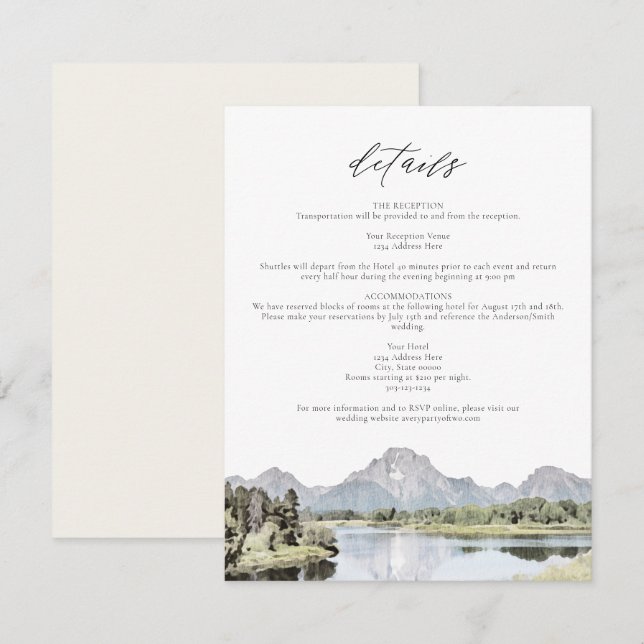 Invitation TETON NATIONAL PARK Mountain Détails du Mariage Ca (Devant / Derrière)