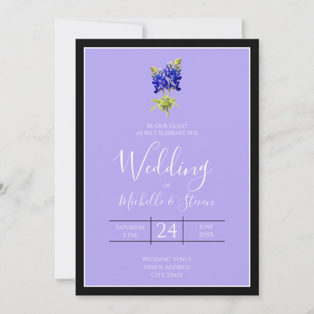 Invitation Texas Bluebonnets sur Lavender, Mariage du printem (Devant)