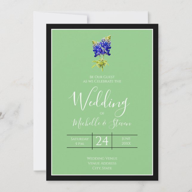 Invitation Texas Bluebonnets sur Sage, mariage du printemps (Devant)