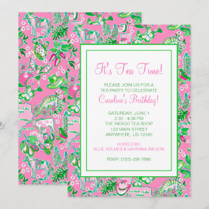 Invitation Texas Map Pink & Green Preppy Motif Party