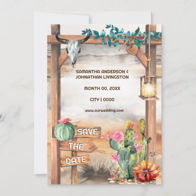 Invitation Texas western ranch cactus desert skull arche (Devant)