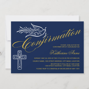 Invitation Texte de confirmation de script d'or avec croix et