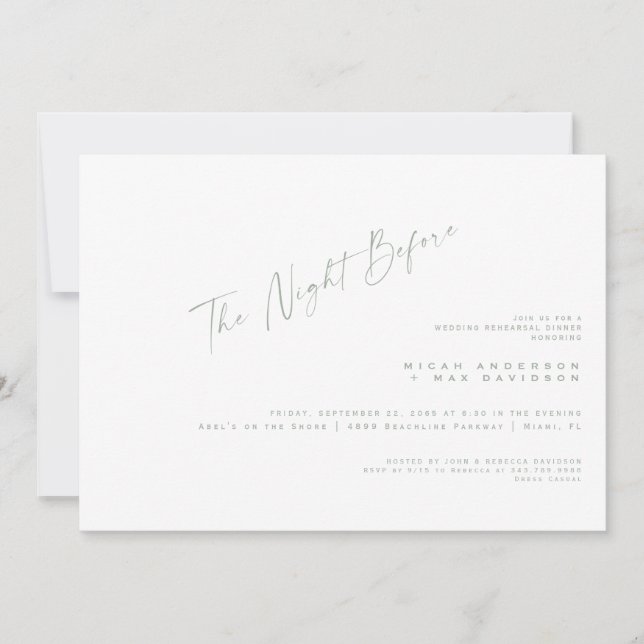 Invitation Texte De Sage Simple La Nuit Avant Le Dîner De Rép (Devant)