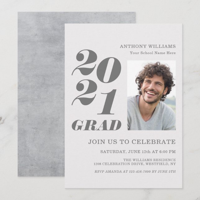 Invitation Texte Gras de la Partie Grad 2021 avec votre photo (Devant / Derrière)
