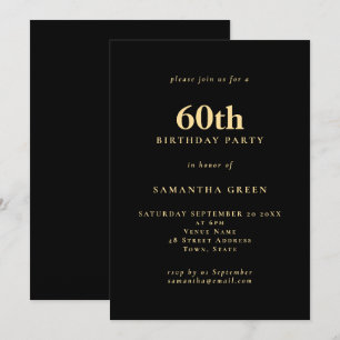 Invitation Texte minimaliste Black Gold 60e fête d'anniversai