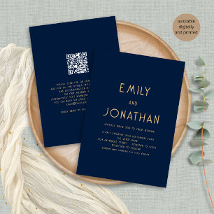 Invitation Texte minimaliste Code QR Gold Mariage Marine