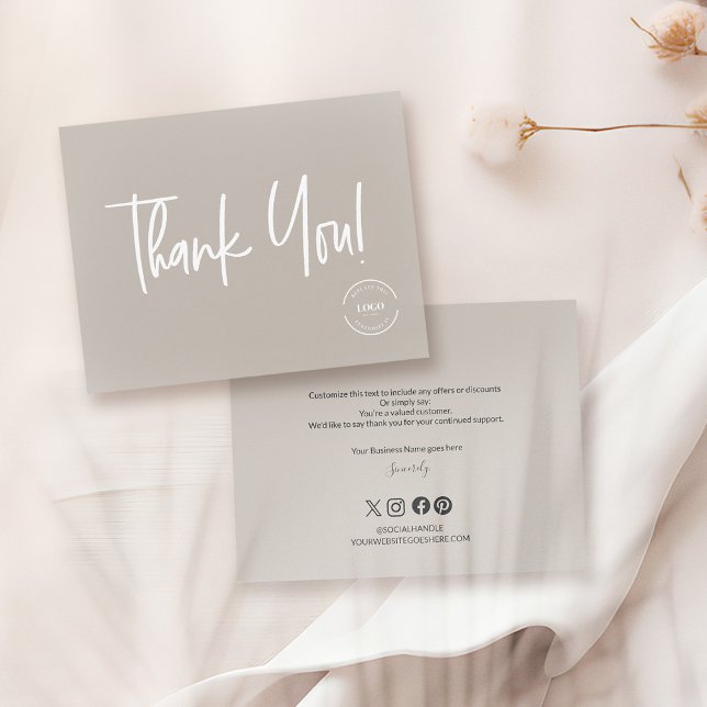 Invitation Texte minimaliste du logo de l'entreprise modifiab (Small business Order insert thank you cards with editable text, custom logo, social handle website)
