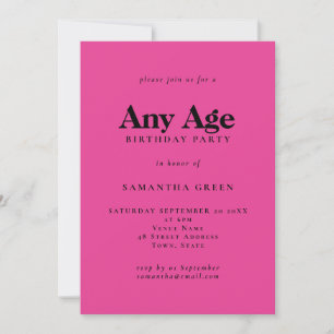 Invitation Texte minimaliste N'importe quel âge rose chaud An