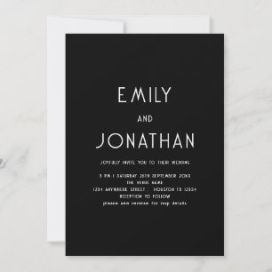 Invitation Texte minimaliste QR Code blanc noir Mariage