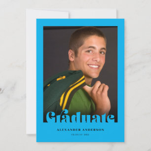 Invitation Texte moderne Retro Photo Blue Graduation Invitati