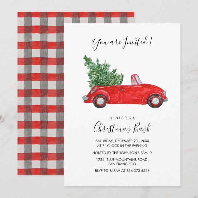 Invitation Texte modifiable Rouge Script de voiture fête de N (Devant / Derrière)