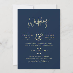 Invitation Texte monochrome bleu moderne uniquement Mariage