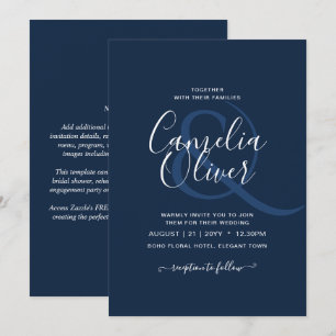 Invitation Texte monochrome bleu moderne uniquement Mariage