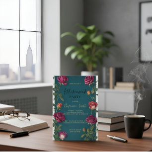 Invitation Texte Or Luxe Rose Turquoise Foncé Retraite En
