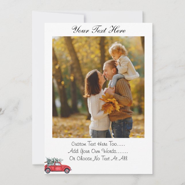 Invitation Texte personnalisé/photo Noël Red Truck Car Snow T (Devant)