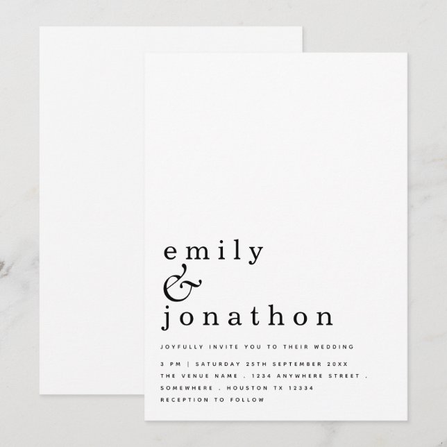 Invitation Texte simple contemporain noir blanc Mariage (Devant / Derrière)
