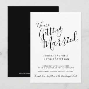 Invitation Texte simple en noir mono sur mariage blanc