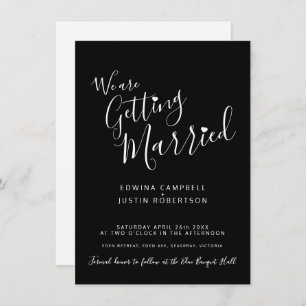 Invitation Texte simple et coeur noir blanc mariage invite