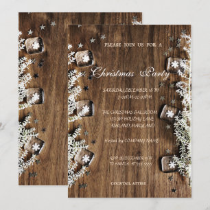 Invitation Texture en bois, Snowflakes, Fête de Noël d'entrep