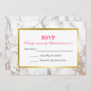 Invitation Texture en marbre blanc Faux avec cadre or RSVP
