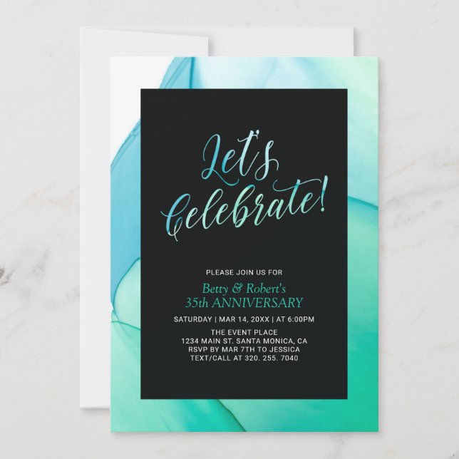 Invitation Texture fluide verte 35e anniversaire du Mariage (Devant)