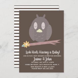 Invitation Texturé Owl Woods Baby shower Révélation de genre