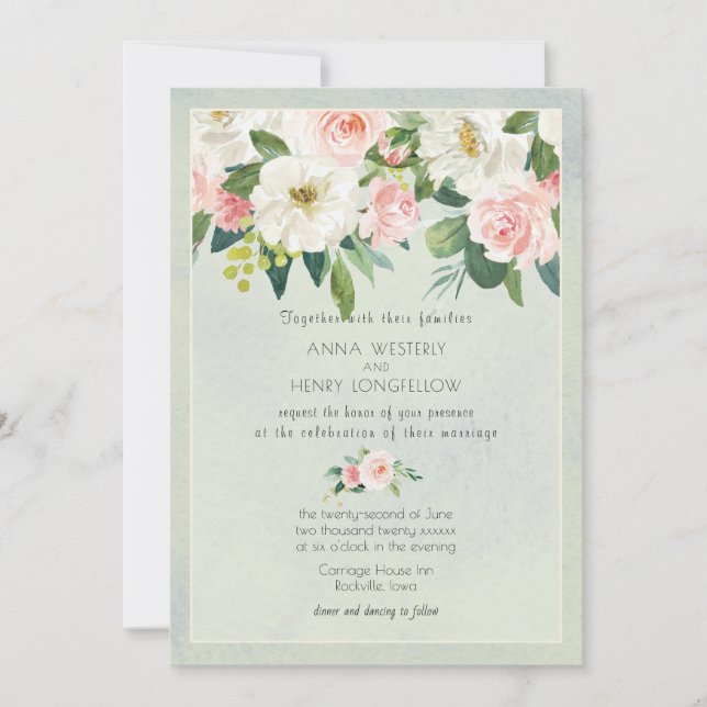 Invitation Texture Roses rose pâle Mariage floral (Devant)