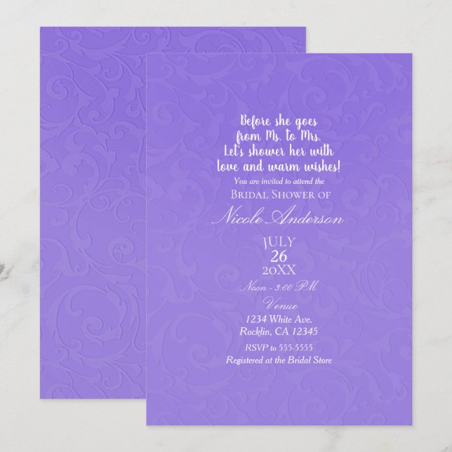 Invitation Texture violette Moderne Chic Fête des mariées élé (Devant / Derrière)