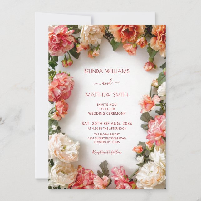 Invitation Textured 3D Floral Wreath Wedding (Devant)