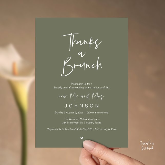 Invitation Thanks a Brunch, Post modern wedding celebration (Thanks a Brunch, Post modern wedding celebration, wedding crew, Invitation card, Olive Sage Green)