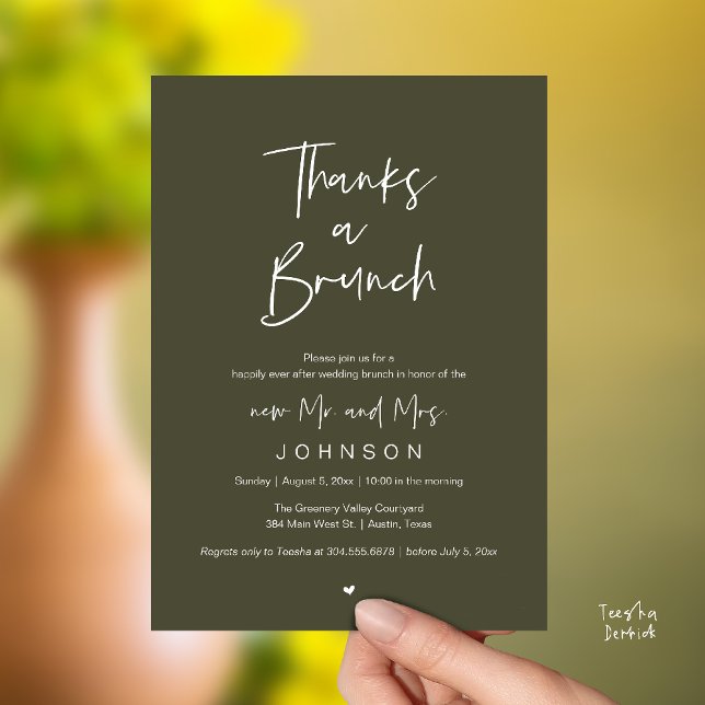 Invitation Thanks a Brunch, Post modern wedding celebration (Thanks a Brunch, Post modern wedding celebration, wedding crew, Invitation card, Olive Sage Green)