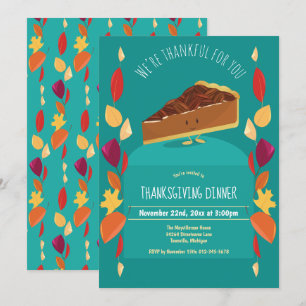 Invitation Thanksgiving Automne Feuilles Pecan Pie Blanc Turq