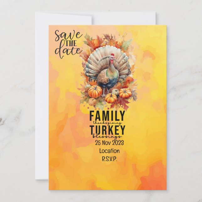 Invitation Thanksgiving avec la Turquie enregistrer la date d (Devant)