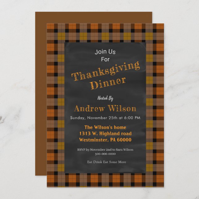 Invitation Thanksgiving Chalkboard (Devant / Derrière)