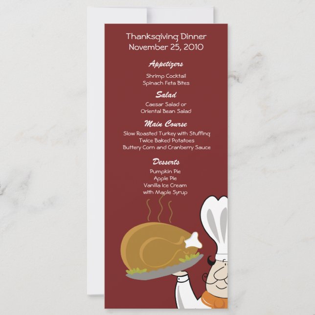 Invitation Thanksgiving Chef Turkey Day Customisé Menu (Devant)
