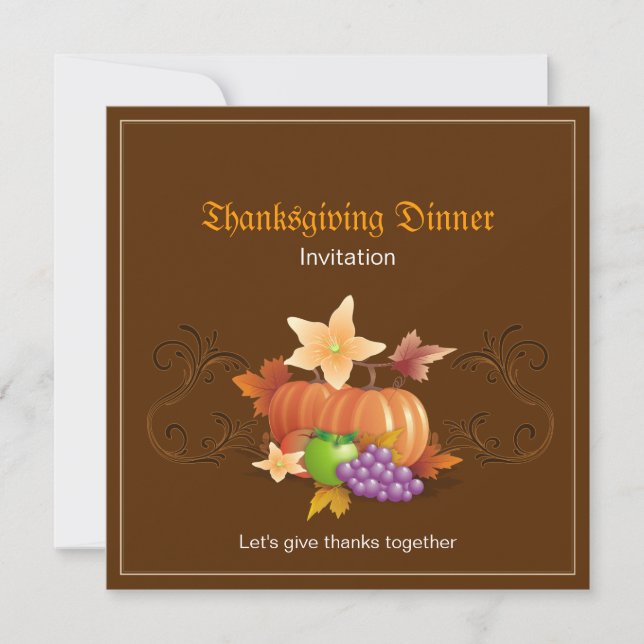 Invitation Thanksgiving Citrouilles Fruits Feuilles Classique (Devant)