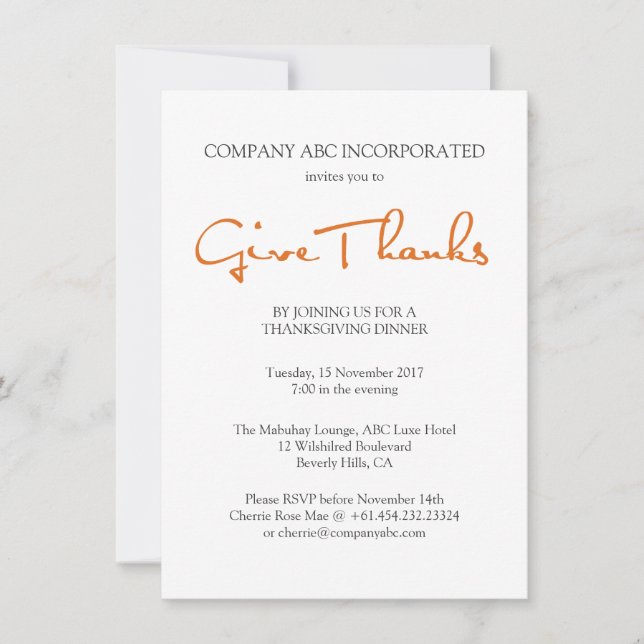 Invitation Thanksgiving Corporate Party (Devant)