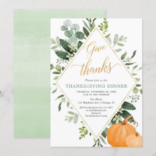 Invitation Thanksgiving Dîner verdoyant or feuille vert