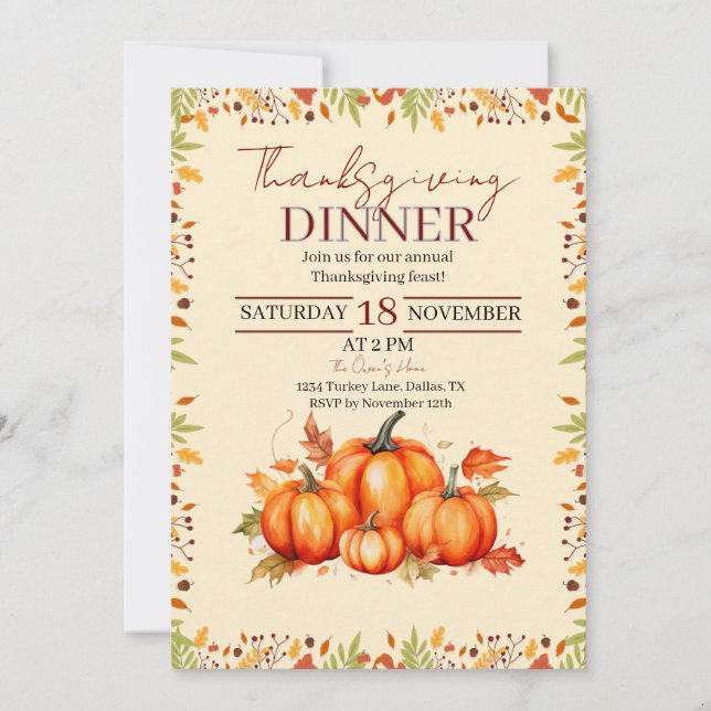 Invitation Thanksgiving Dinner Partie (Devant)