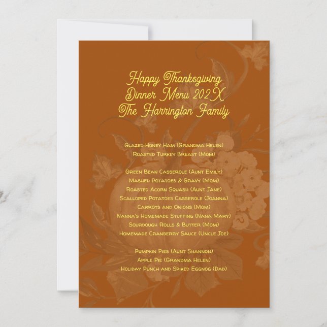 Invitation Thanksgiving Family Dinner Menu Modèle (Devant)