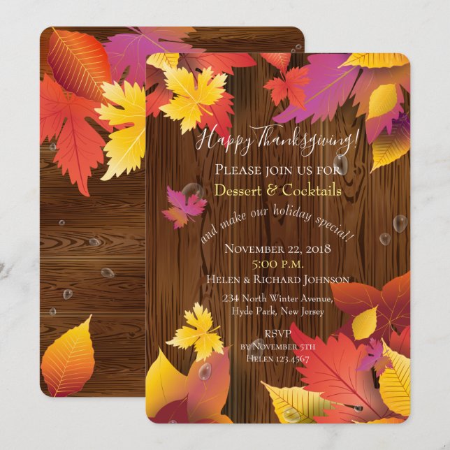 Invitation Thanksgiving Holiday Maple Feuilles Aquarelle (Devant / Derrière)