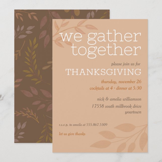 Invitation Thanksgiving | Nous Nous Réunissons | Feuille d'au (Devant / Derrière)