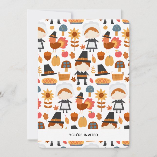 Invitation Thanksgiving Pèlerins Harvest Dîner Motif Invit (Devant)