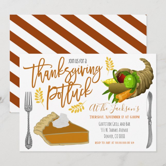 Invitation Thanksgiving Potluck (Devant / Derrière)