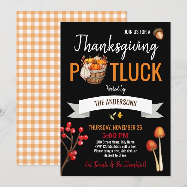 Invitation Thanksgiving Potluck (Devant / Derrière)
