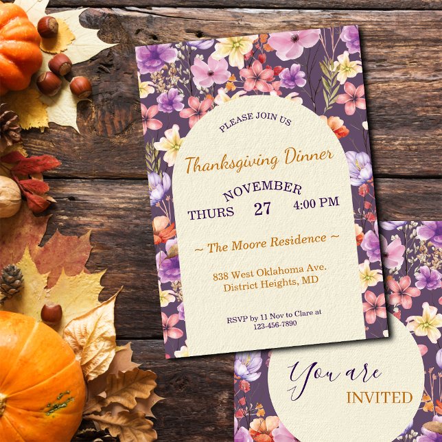 Invitation Thanksgiving Romantic Watercolor Florals Custom (Créateur téléchargé)