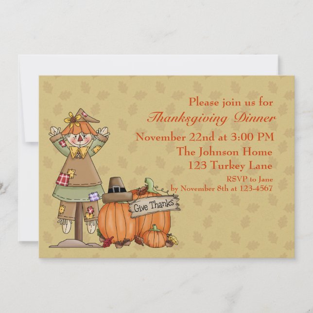 Invitation Thanksgiving Scarecrow, Citrouilles (Devant)
