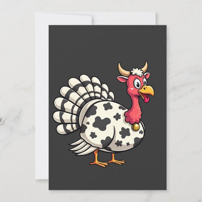 Invitation Thanksgiving Turkey Moo Cow Head Fundy Fall Family (Devant)