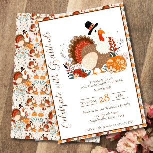 Invitation Thanksgiving Turquie Avec Citrouilles, Automne