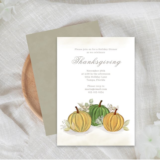 Invitation Thanksgiving Watercolor Gourds Custom (Thanksgiving Fall Watercolor Gourds Custom Invitation )